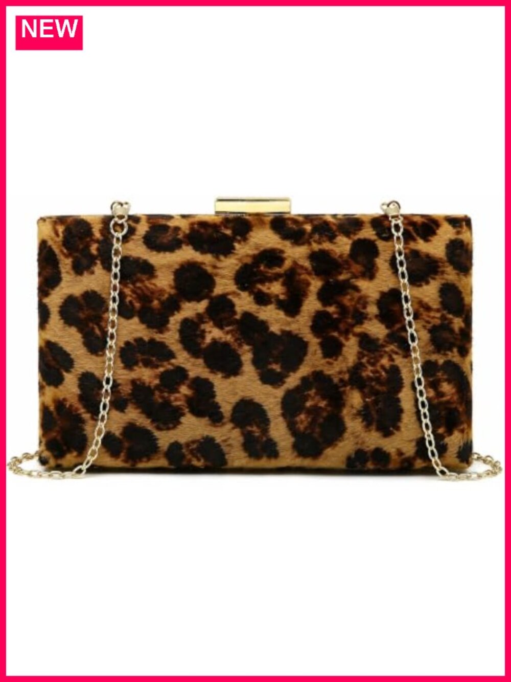 Leopard Print Evening Clutch with Detachable Chain